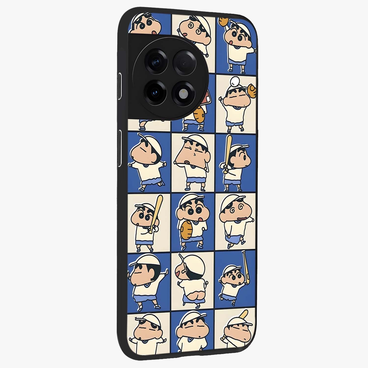 Playful Shin Swing Glass Case for 1+11R side perspective highlighting dynamic illustration textures and sleek build