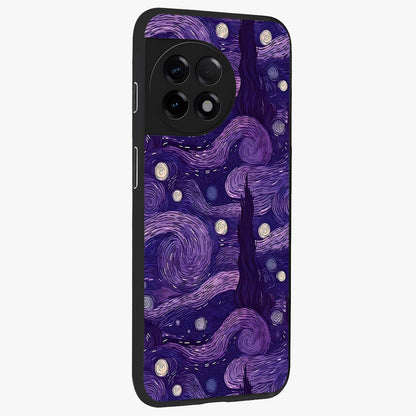 Purple Swirls Glass Case for 1+11R side perspective highlighting fluid textures and sleek premium build