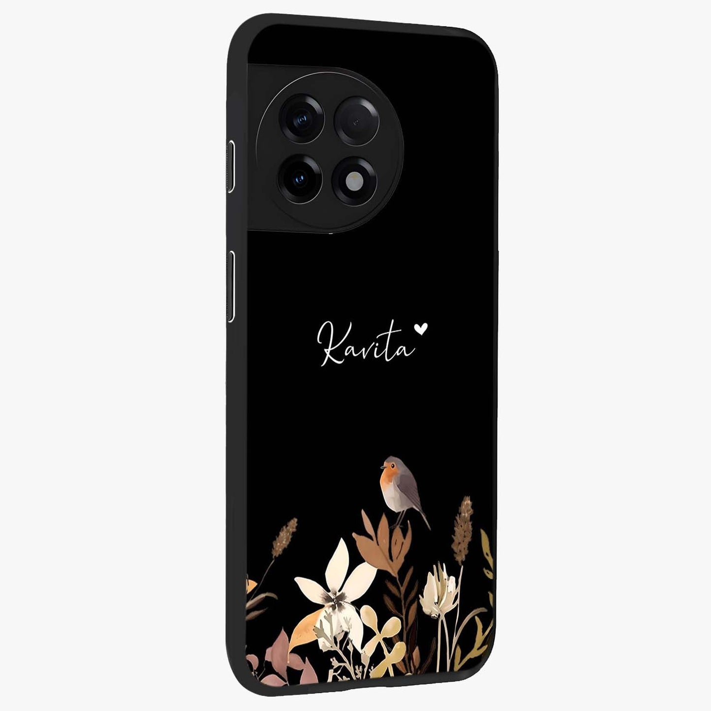 Quiet Garden Tune Glass Case for 1+11R side perspective highlighting delicate bloom textures and premium edges