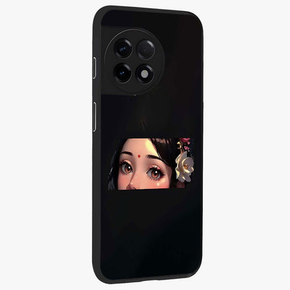 Radha Divine Embrace Glass Case for 1+11R side perspective highlighting intricate divine detailing and premium edges