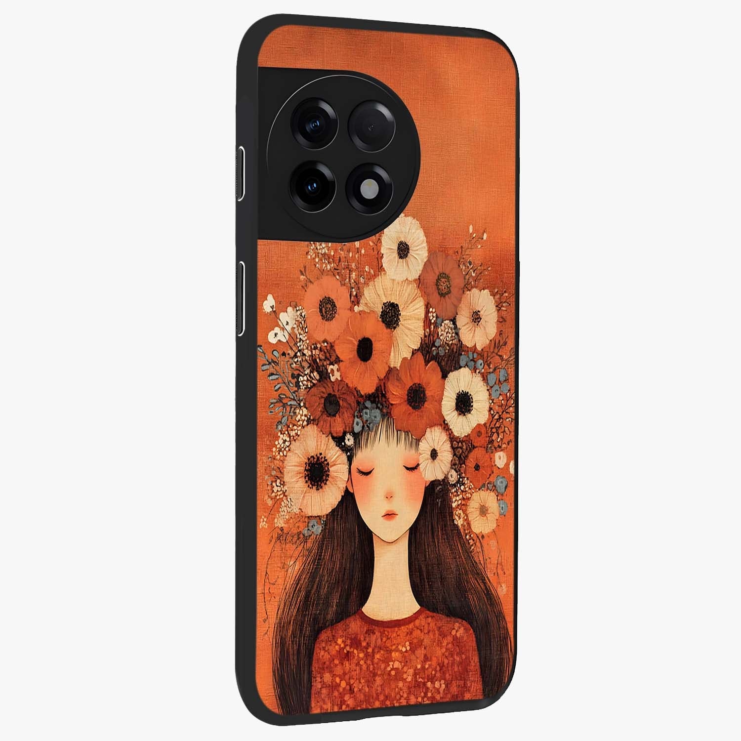 Radiant Flower Thoughts Glass Case for 1+11R side perspective highlighting refined textures and smooth build