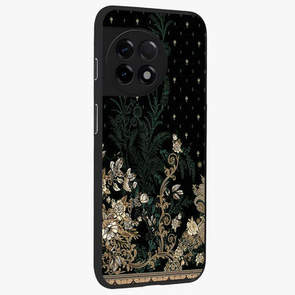 Regal Botanical Tapestry Glass Case for 1+11R side perspective highlighting detailed floral textures and sleek premium build