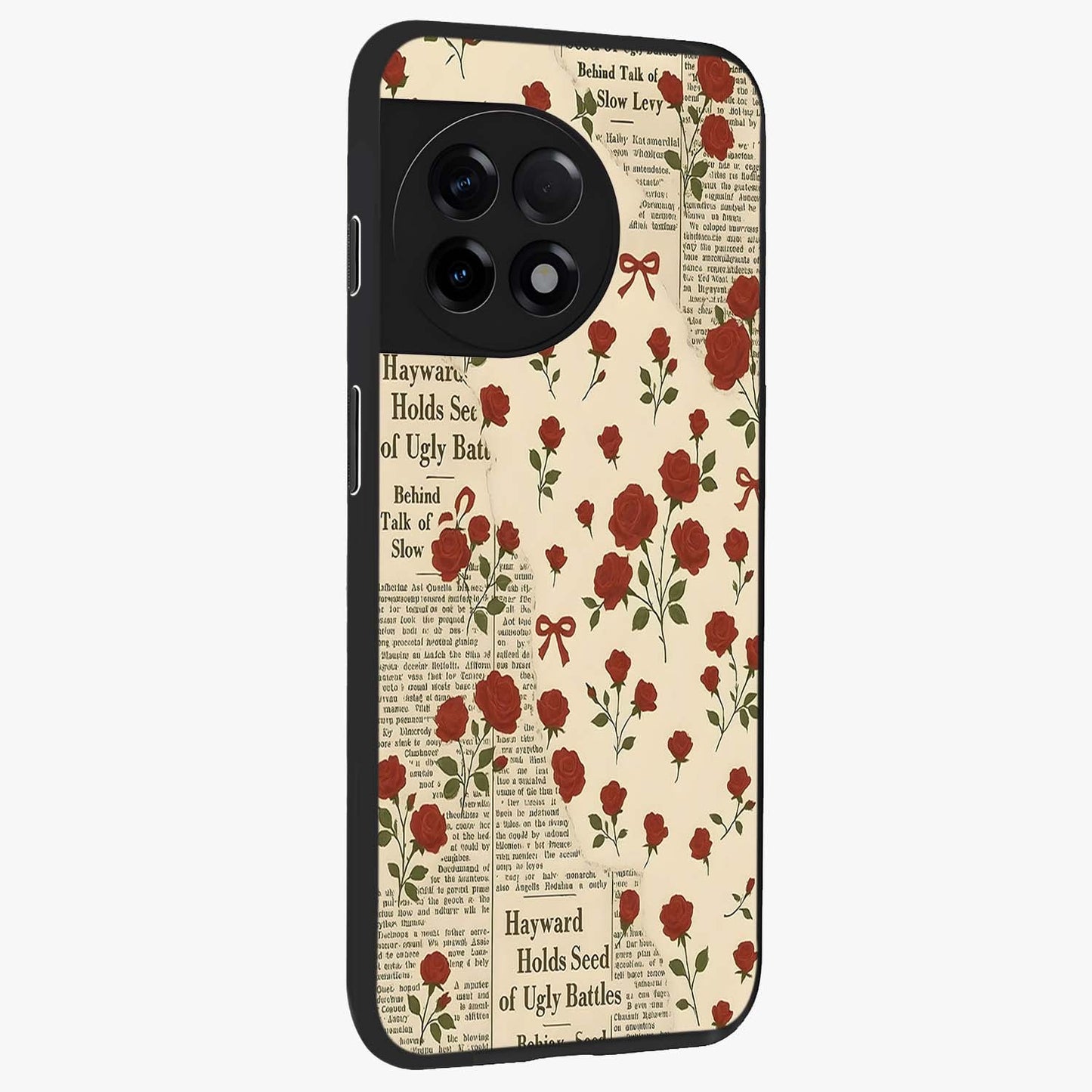 Retro Rose Journal Glass Case for 1+11R side perspective highlighting delicate floral textures and premium edges