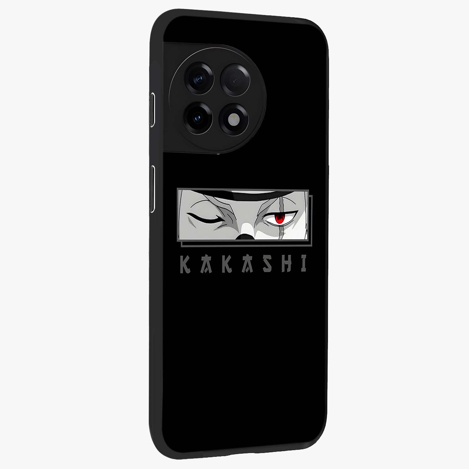 Scarlet Ninja Gaze Glass Case for 1+11R side perspective highlighting intense textures and premium edges