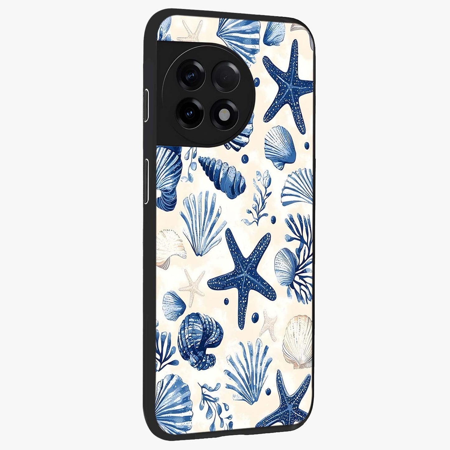 Seaside Starfish Magic Glass Case for 1+11R side perspective highlighting playful beach textures and sleek build