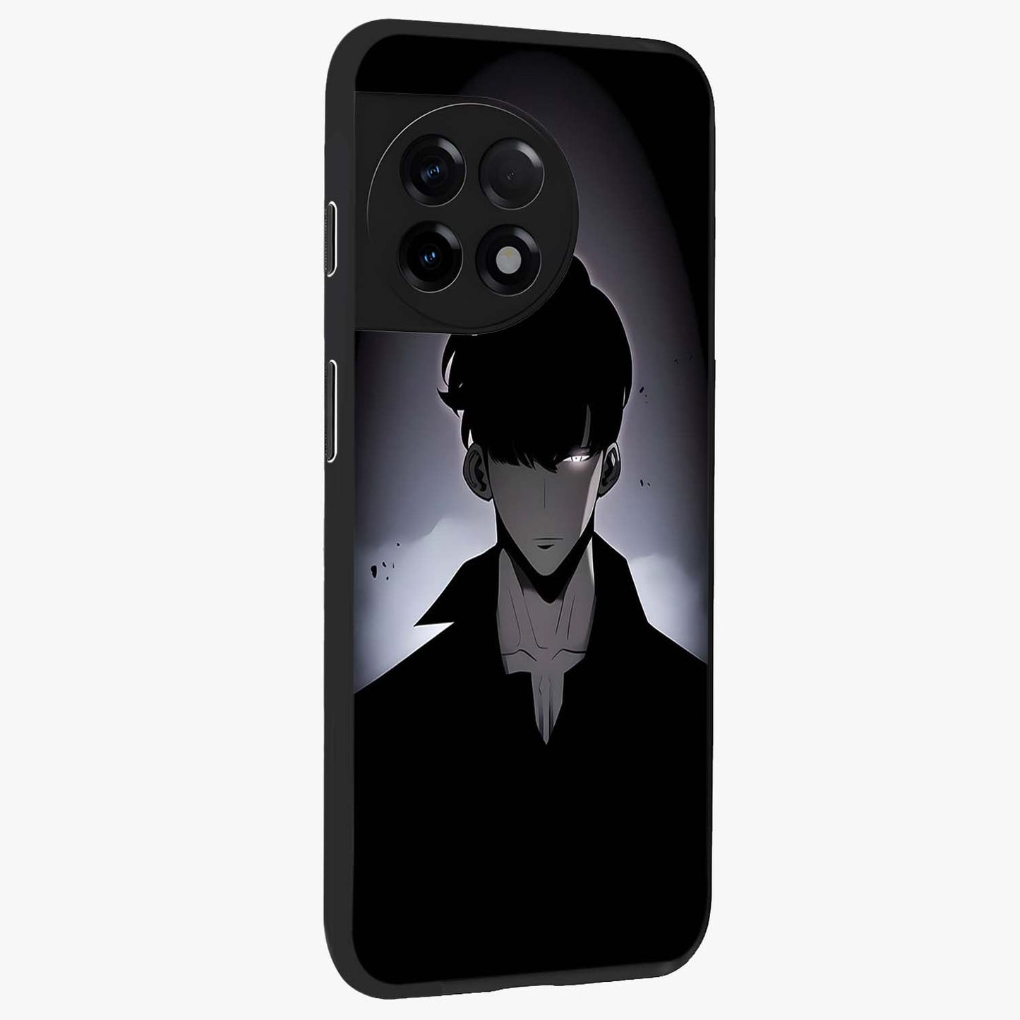 Silent Shadow Awakening Glass Case for 1+11R side perspective highlighting sharp textures and sleek premium build