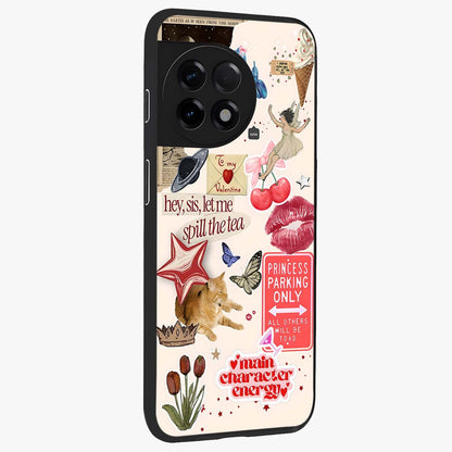 Spill the Tea Retro Collage Glass Case for 1+11R side perspective highlighting layered textures and sleek build