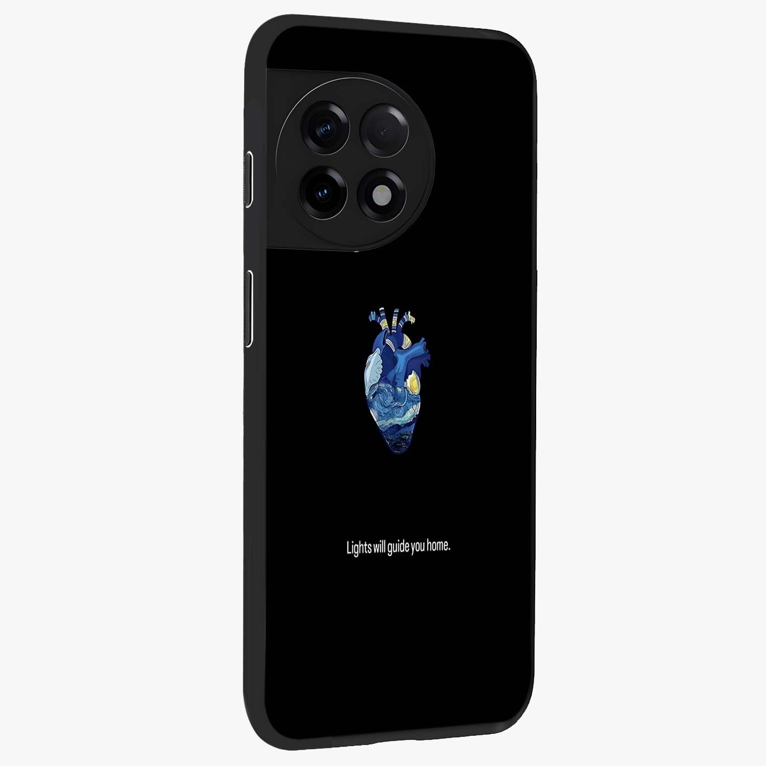 Starry Heart Compass Glass Case for 1+11R side perspective highlighting refined textures and sleek premium build