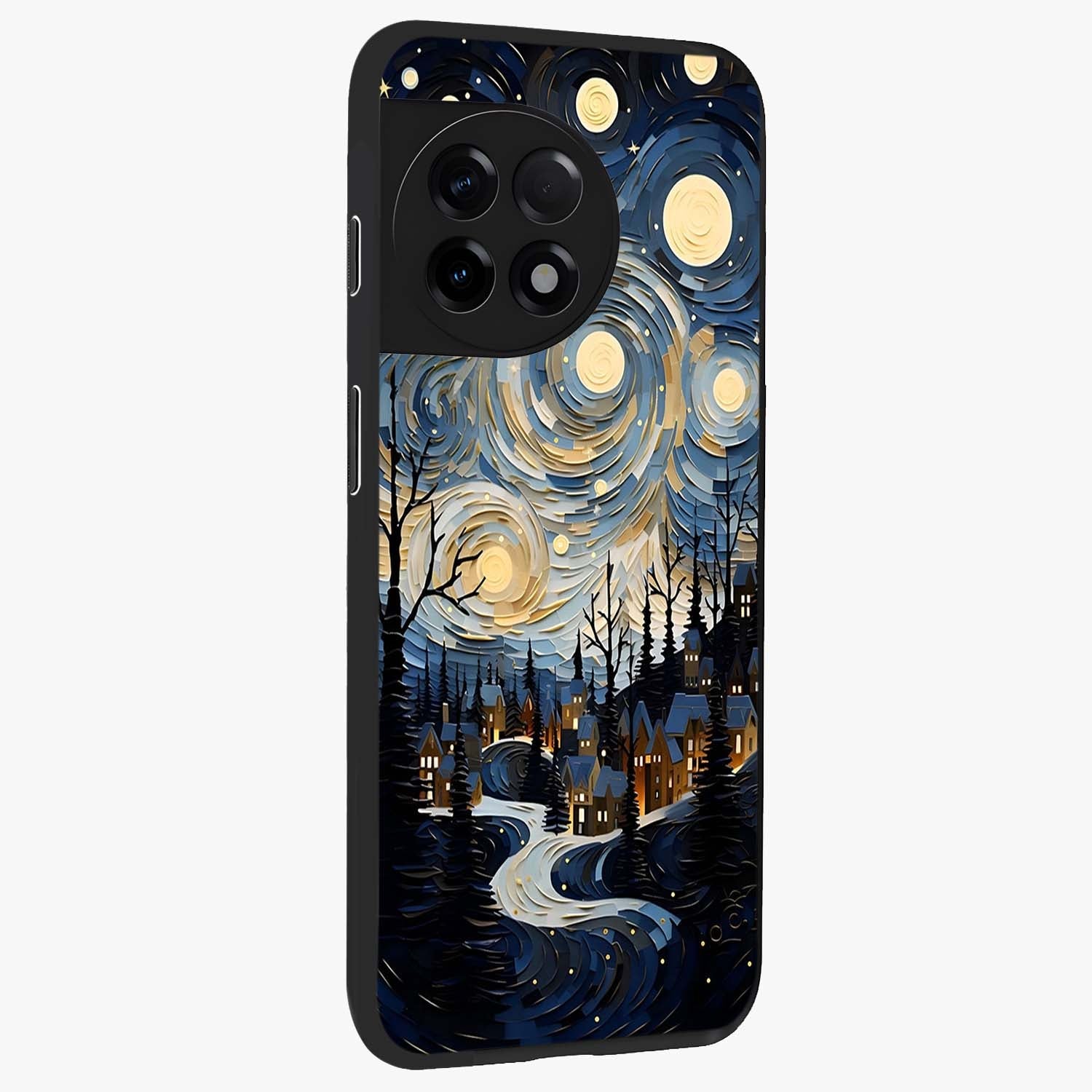 Starry Winter Town Glass Case for 1+11R side perspective highlighting serene landscape textures and premium edges