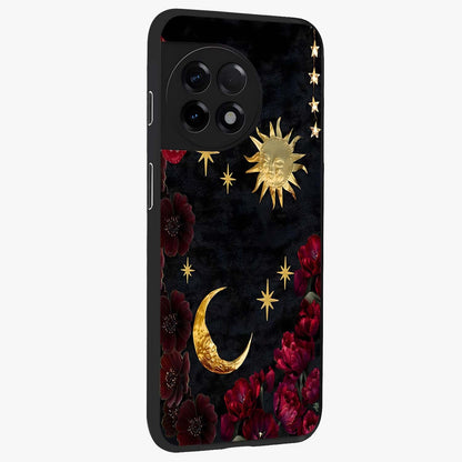 Sunflower Custom Name Glass Case for 1+11R side perspective highlighting custom typography and vibrant bloom textures