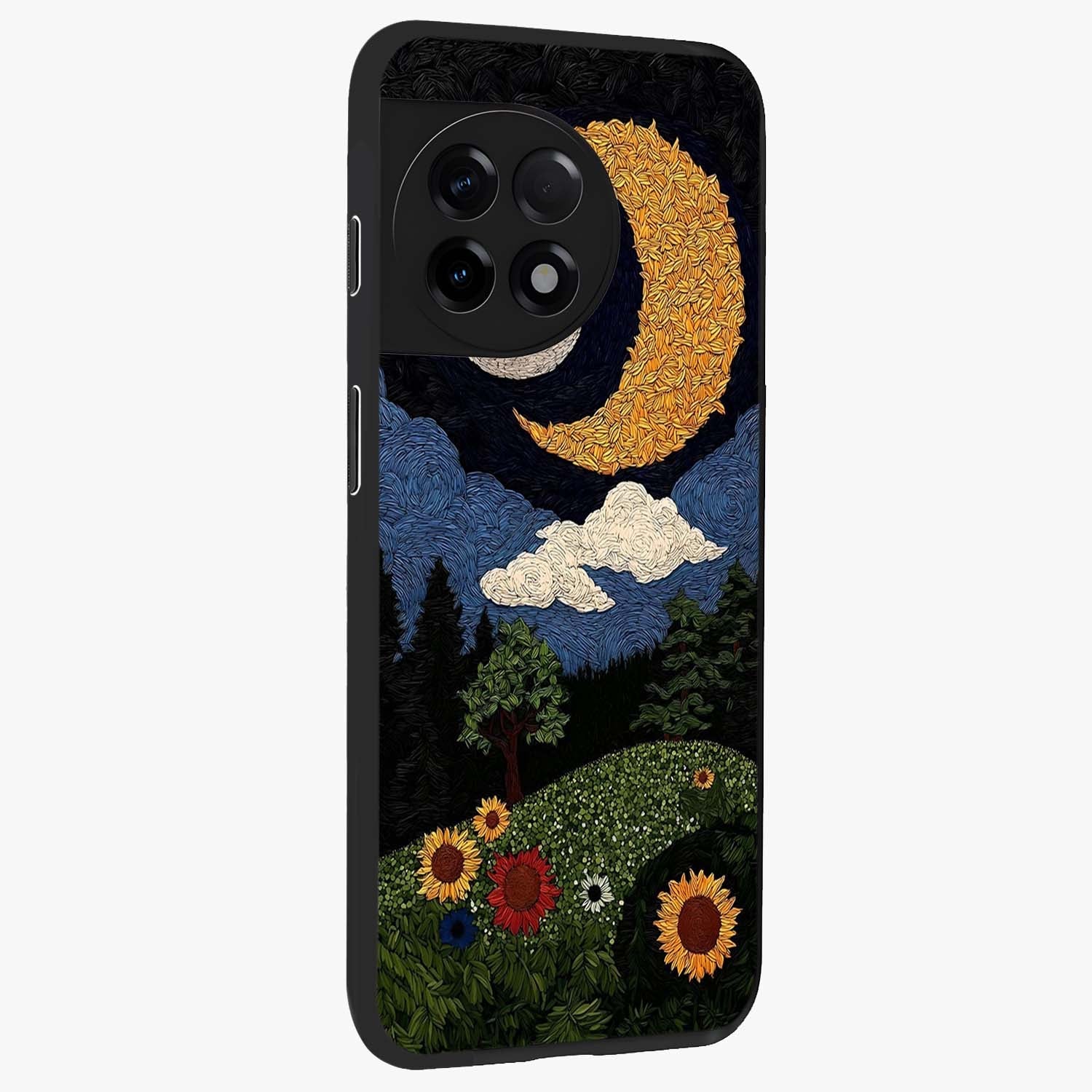 Sun and Moon Magic Design Glass Case for 1+11R side perspective highlighting celestial detailing and premium edges