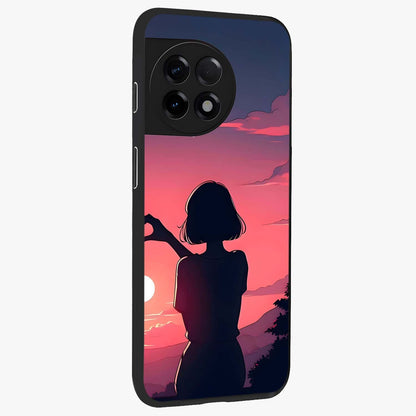 Sunset Silhouette Boy Glass Case for 1+11R side perspective highlighting dramatic horizon textures and premium edges