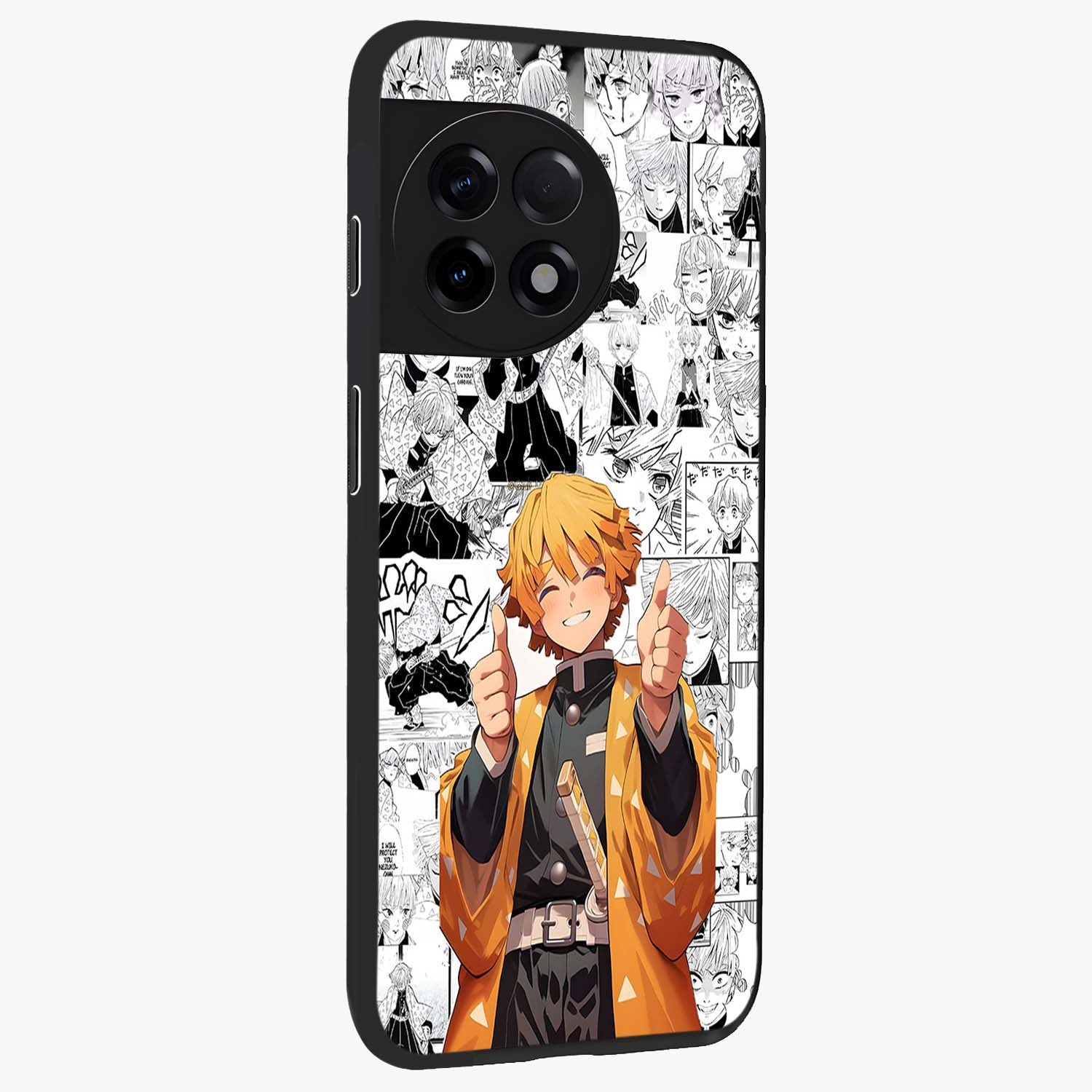 Thunder Smile Hero Glass Case for 1+11R side perspective highlighting dynamic textures and premium edges