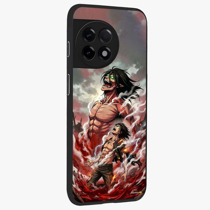 Titan Awakening Fury Glass Case for 1+11R side perspective highlighting bold textures and premium edge finish