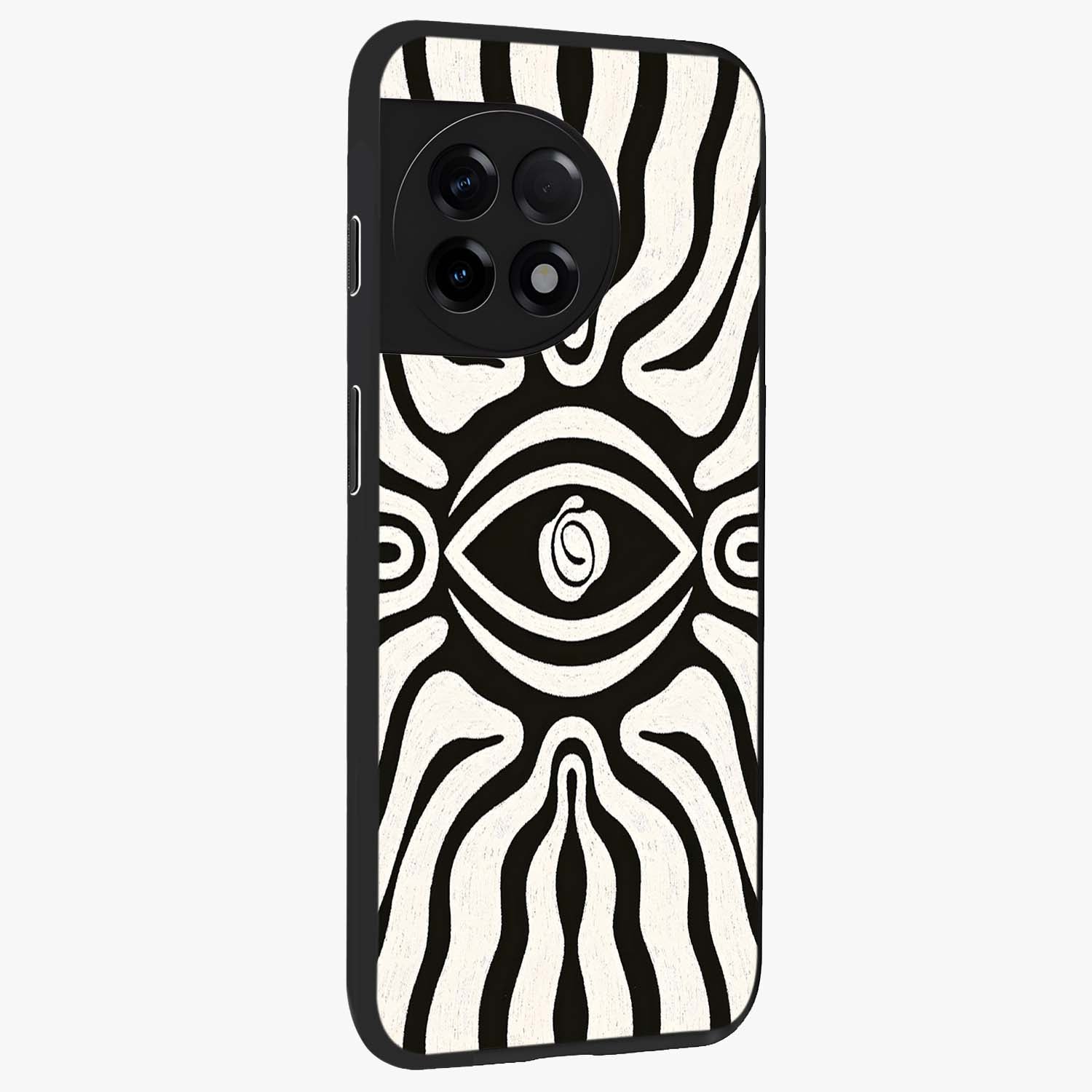 Trancewave Illusion Art Glass Case for 1+11R side perspective highlighting dynamic wave textures and premium edges