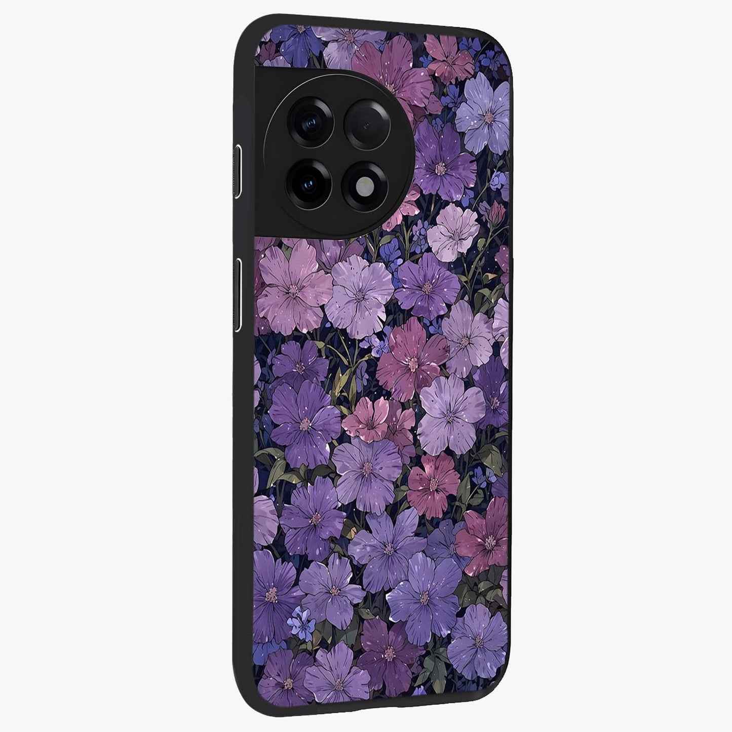 Velvet Bloom Tapestry Glass Case for 1+11R side perspective highlighting intricate bloom textures and premium edges