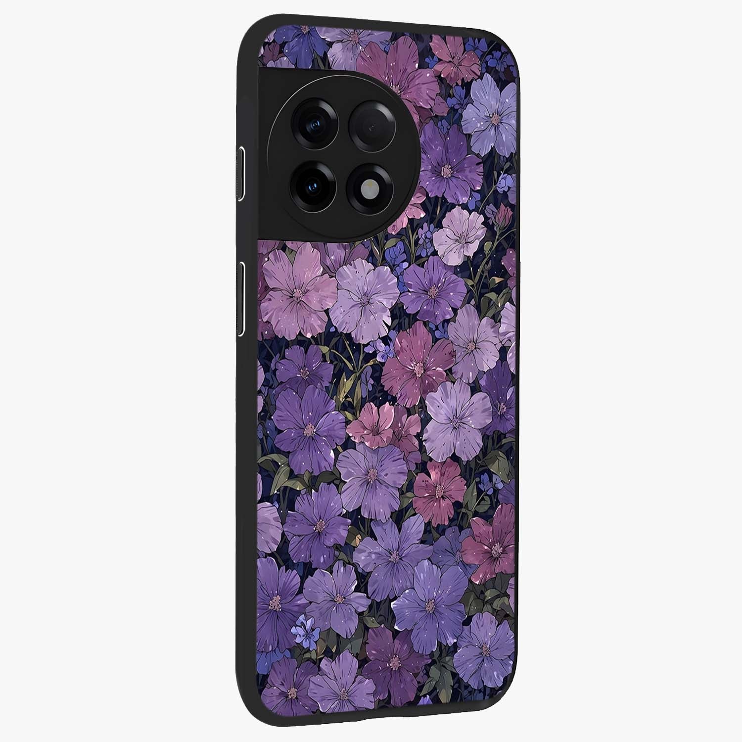 Velvet Bloom Tapestry Glass Case for 1+11R side perspective highlighting intricate bloom textures and premium edges