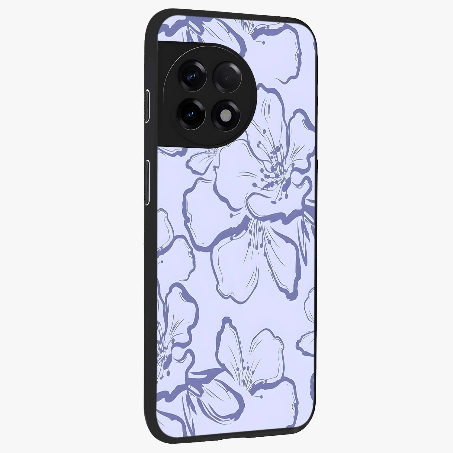 Violet Sketch Garden Glass Case for 1+11R side perspective highlighting refined bloom textures and premium edges