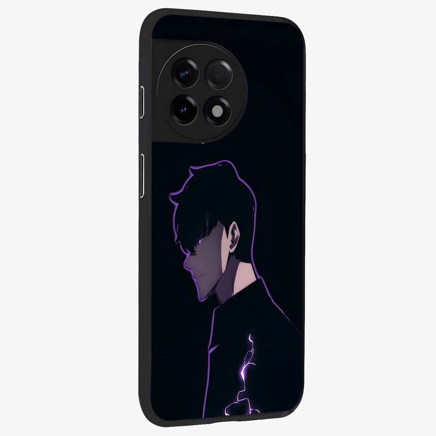 Void Lightning Phantom Glass Case for 1+11R side perspective highlighting sharp energy textures and premium edges