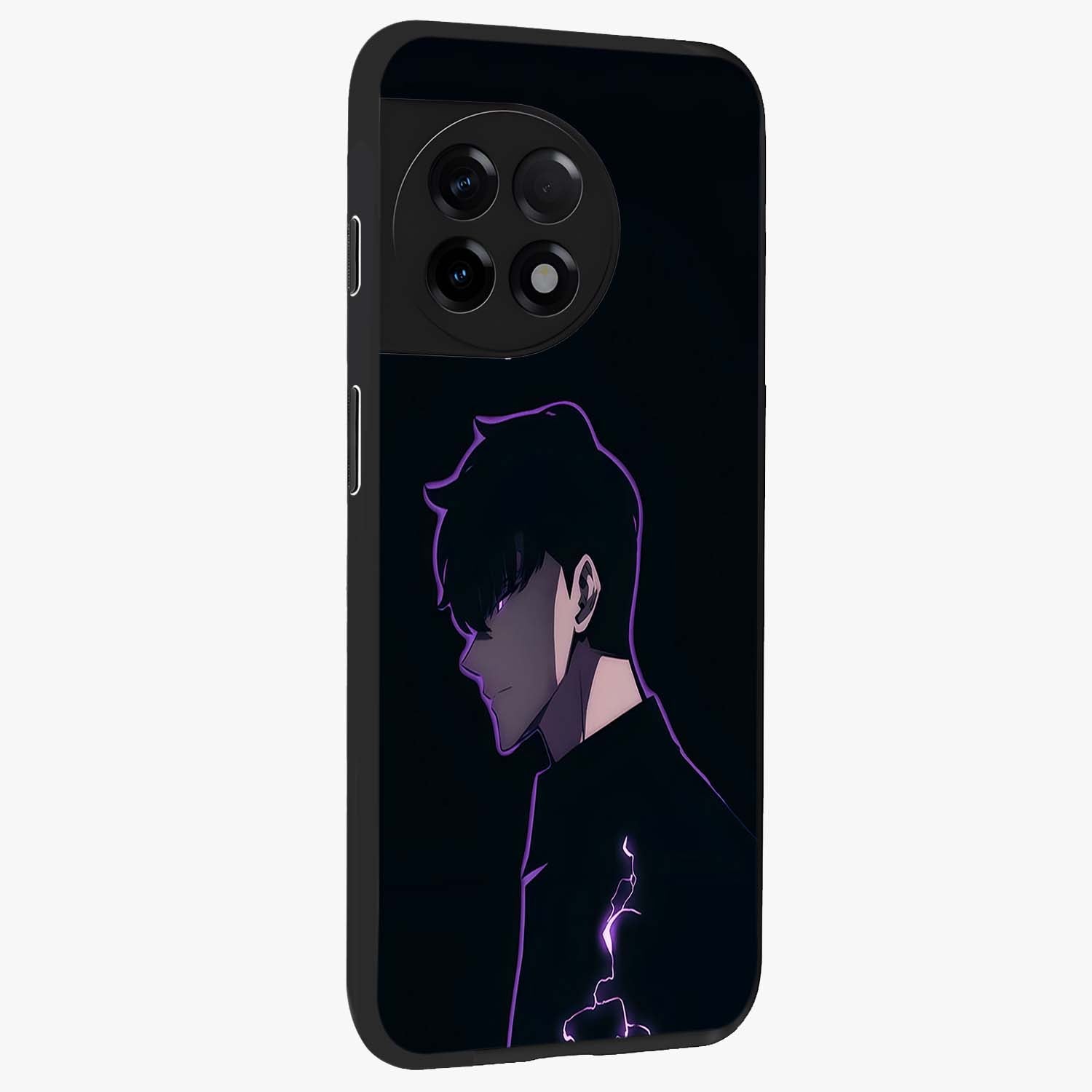 Void Lightning Phantom Glass Case for 1+11R side perspective highlighting sharp energy textures and premium edges