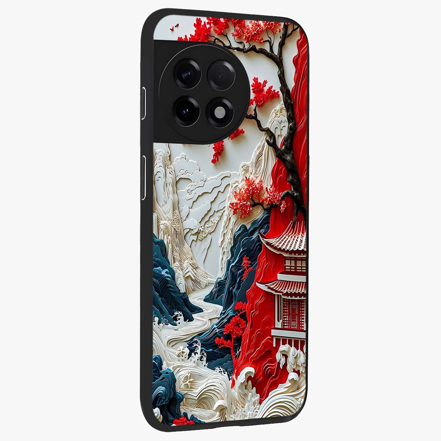 Whispers of Sakura Waves Glass Case for 1+11R side perspective highlighting delicate sakura textures and sleek premium build