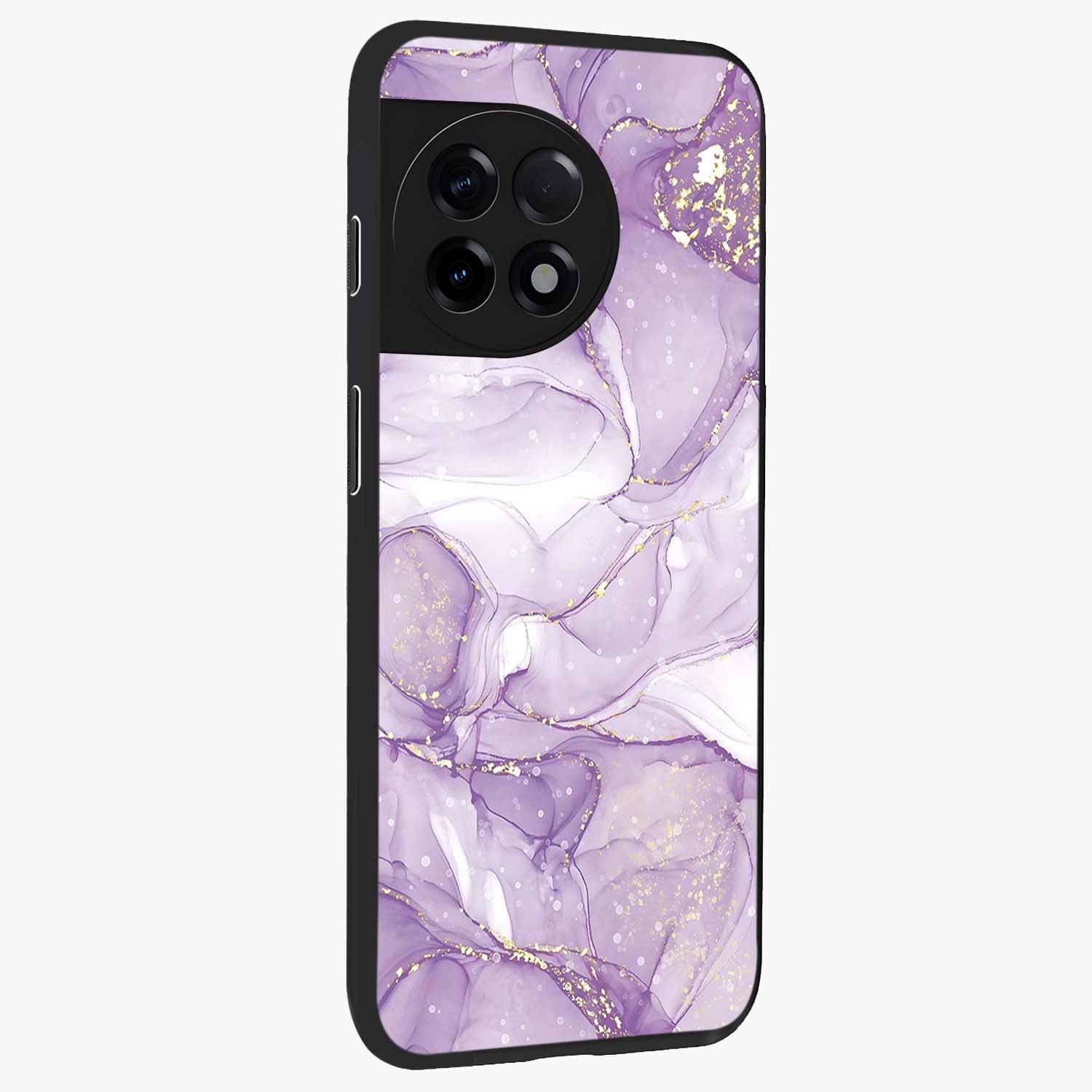 White and Purple Marble Glass Case for 1+11R side perspective highlighting smooth marble textures and premium edges