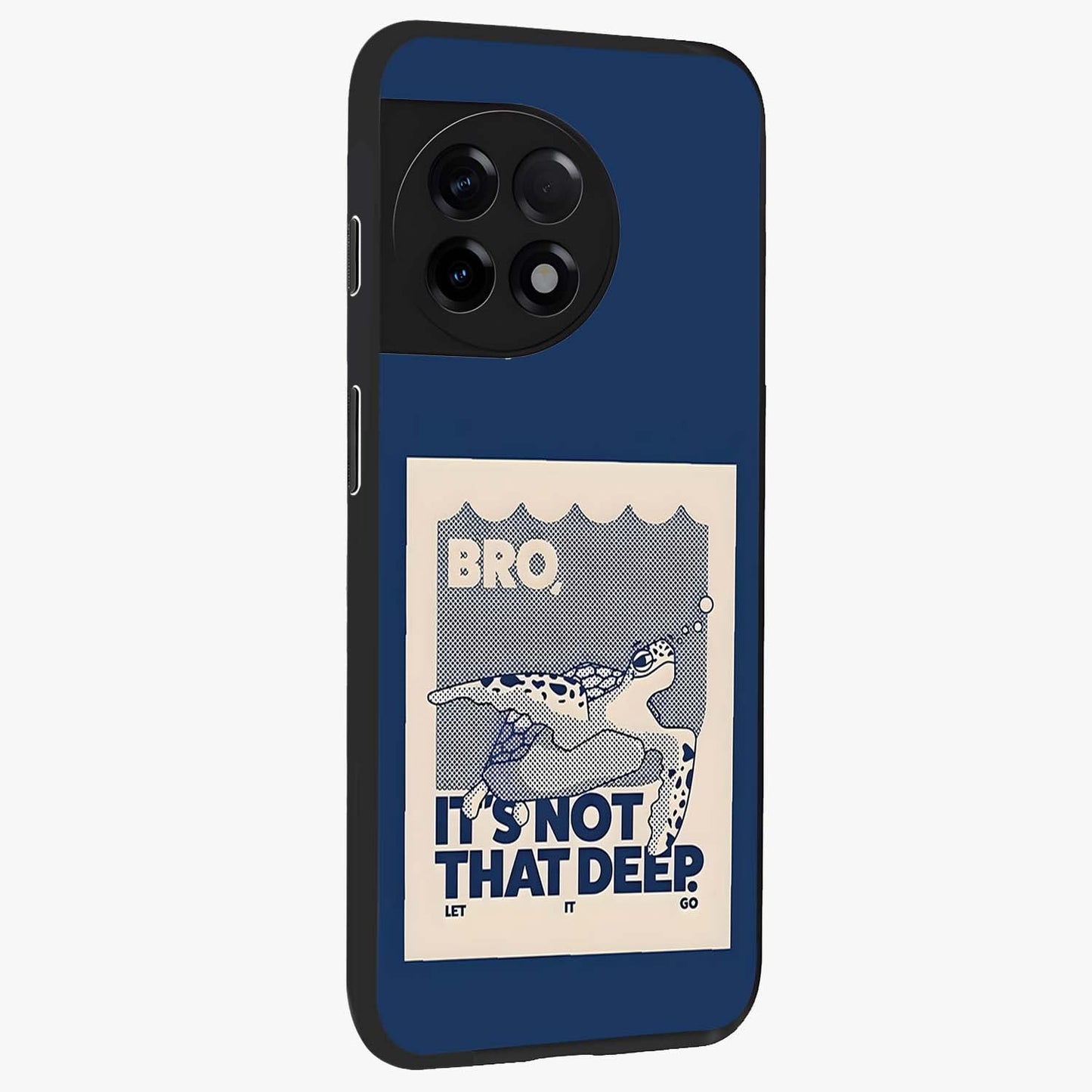 Worry Less Swim Glass Case for 1+11R side perspective highlighting clean text detailing and sleek premium build