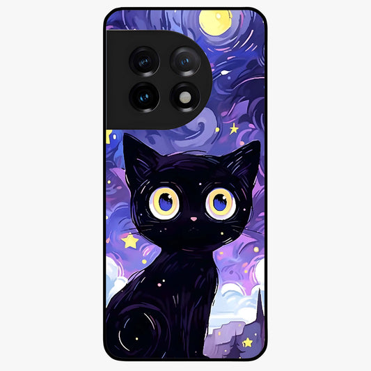 Abstract Cat Art Glass Case for 1+11 vibrant front view featuring modern artistic cat illustration