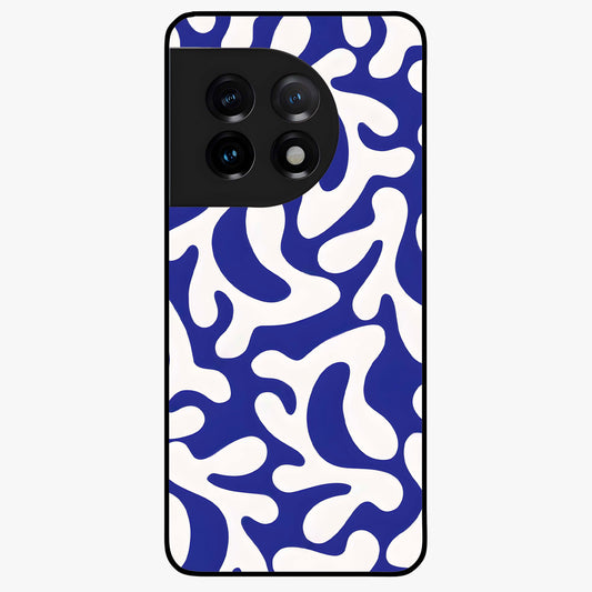 Abstract Coral Waves Glass Case for 1+11 front view featuring flowing ocean inspired coral wave artwork