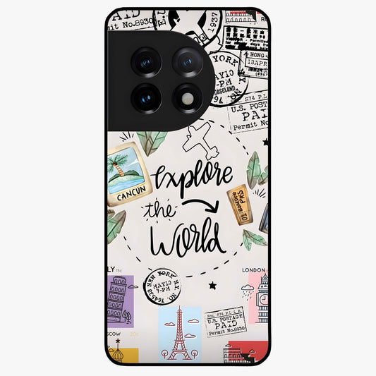 Adventure Awaits Art Glass Case for 1+11 front view featuring bold travel inspired typography artwork