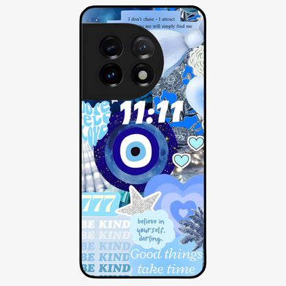 Aesthetic Be Kind Eye Glass Case for 1+11 front view featuring minimal eye illustration with positive message