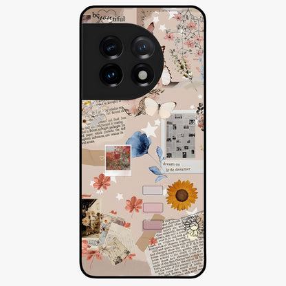 Aesthetic Butterfly Glass Case for 1+11 front view featuring elegant butterfly artwork with soft aesthetic tones
