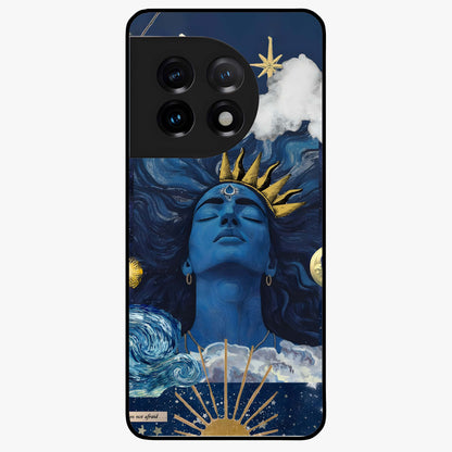 Aesthetic Lord Shiva Glass Case for 1+11 bold front view featuring detailed spiritual Shiva artwork