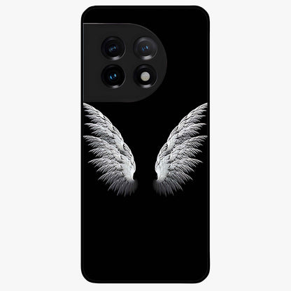Angel Wing Grace Glass Case for 1+11 elegant front view featuring soft angel wing artwork