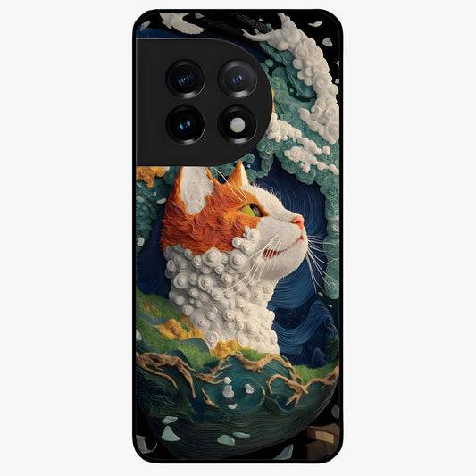 Aurora Cat Dreams Glass Case for 1+11 dreamy front view featuring glowing cat artwork with aurora tones