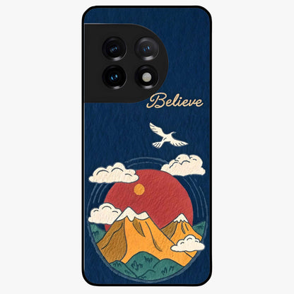 Believe Sky Escape Glass Case for 1+11 inspirational front view featuring sky inspired artwork with uplifting message