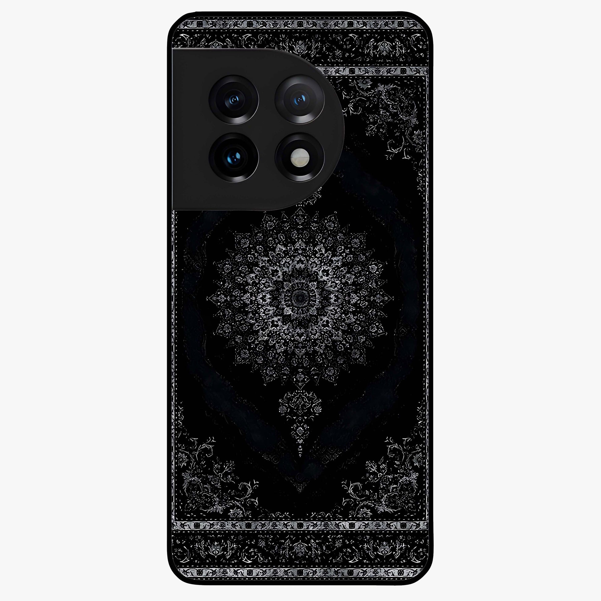 Black Persian Carpet Glass Case for 1+11 rich front view featuring intricate Persian carpet pattern artwork
