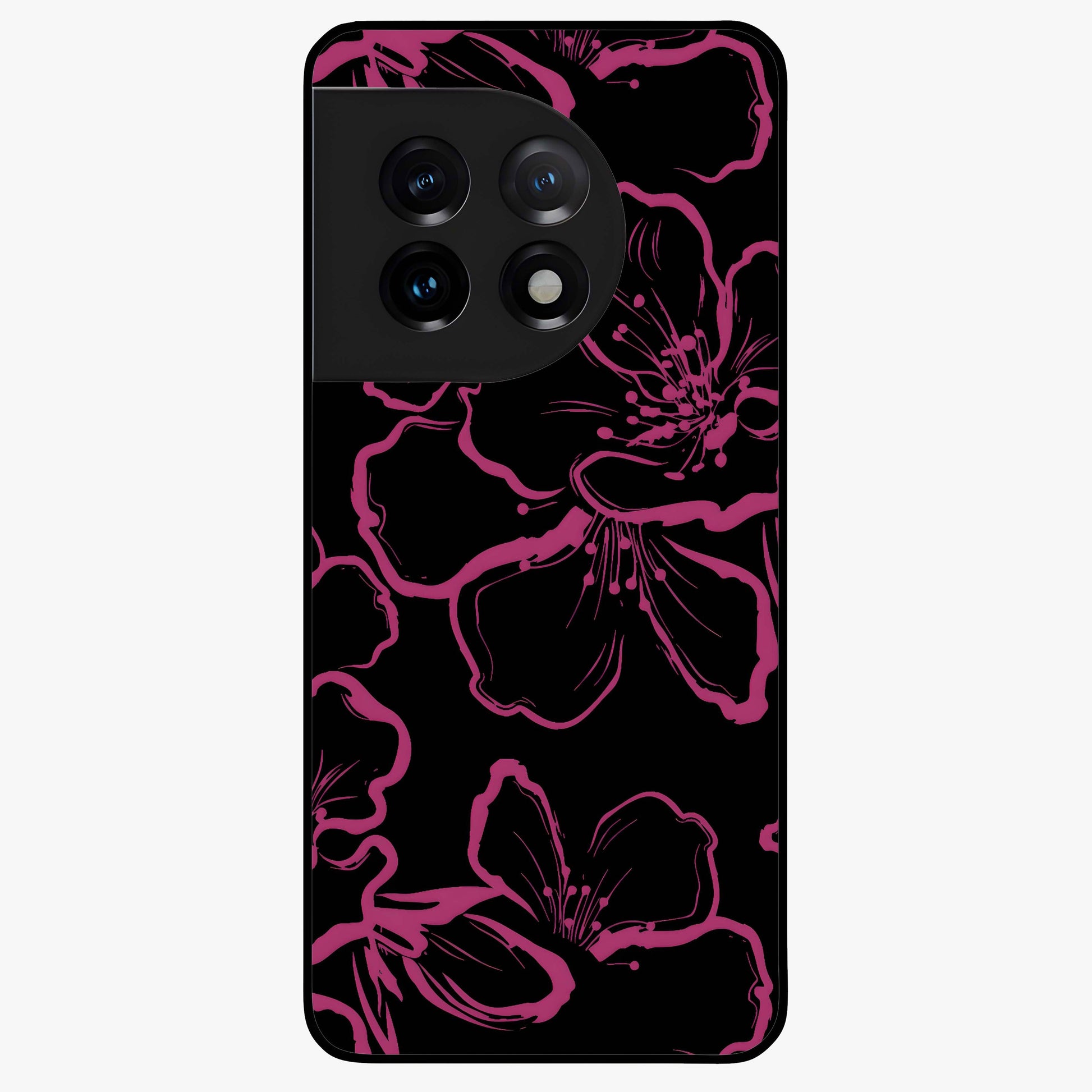 Black Violet Sketch Garden Glass Case for 1+11 artistic front view featuring violet floral sketch artwork