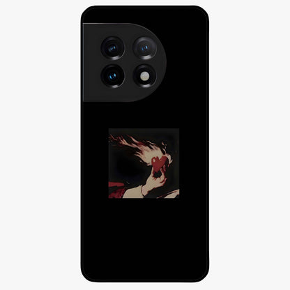 Blazing Heart Faith Glass Case for 1+11 showing full back design in clean flat view with fiery heart artwork and glossy glass finish.