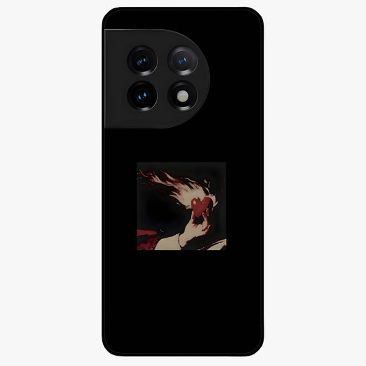 Blazing Heart Faith Glass Case for 1+11 showing full back design in clean flat view with fiery heart artwork and glossy glass finish.