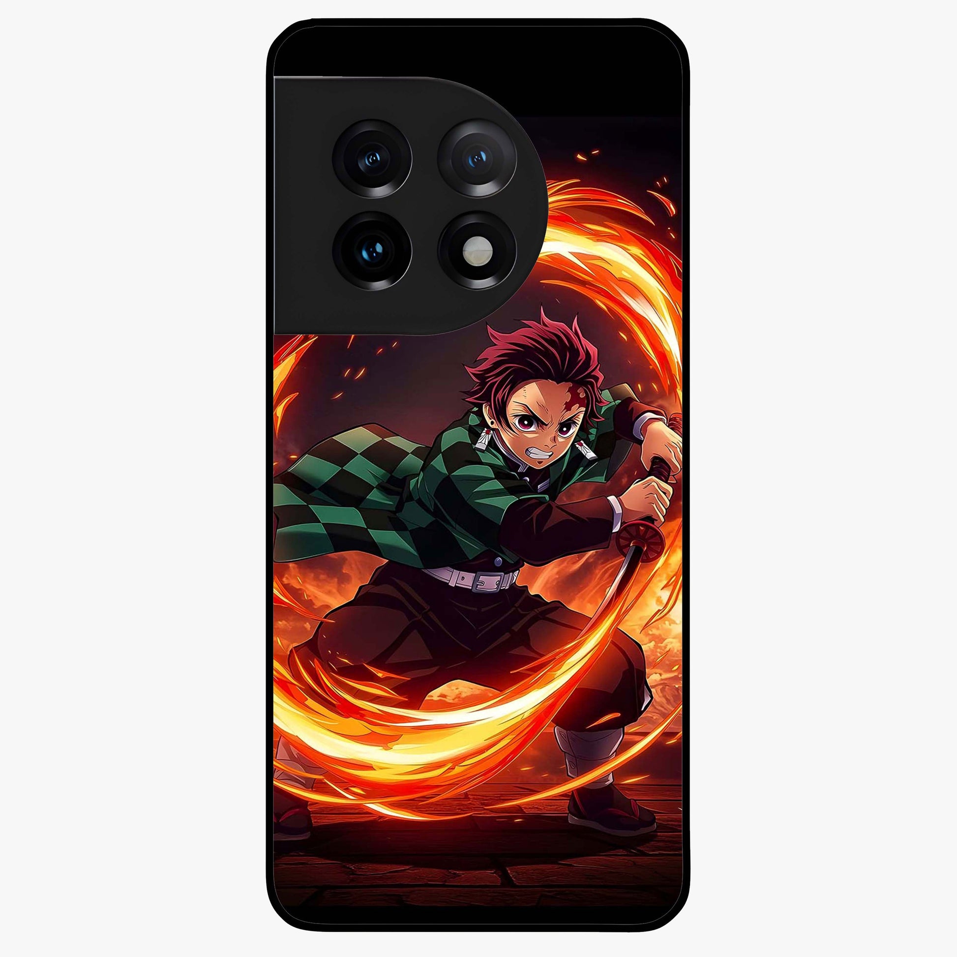 Blazing Sword Resolve Glass Case for 1+11 showing full back design in clean flat view with blazing sword artwork and glossy glass finish.