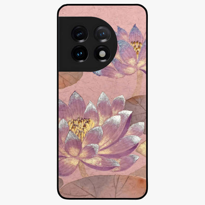 Blossom Mist Lotus Glass Case for 1+11 calm front view featuring lotus flower artwork with misty tones