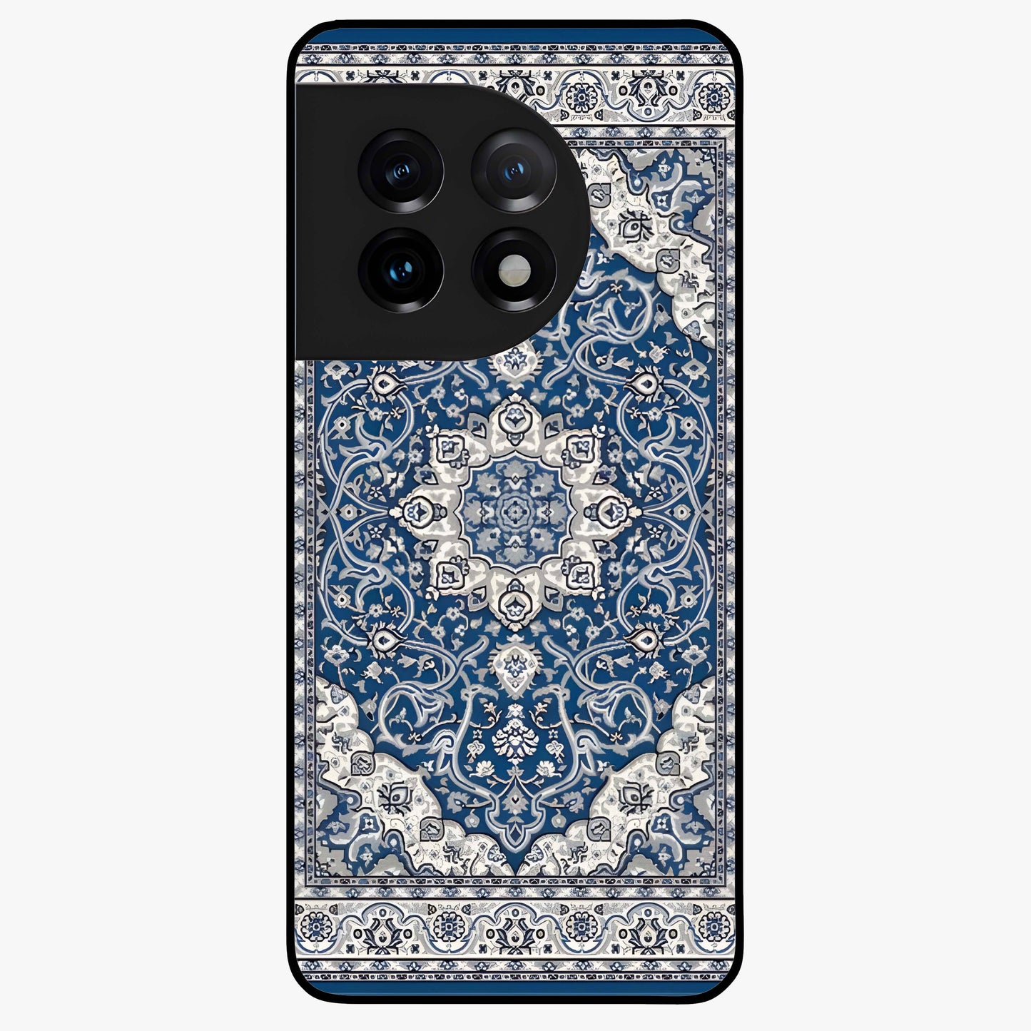 Blue Palace Dream Glass Case for 1+11 royal front view featuring palace inspired artwork in deep blue tones