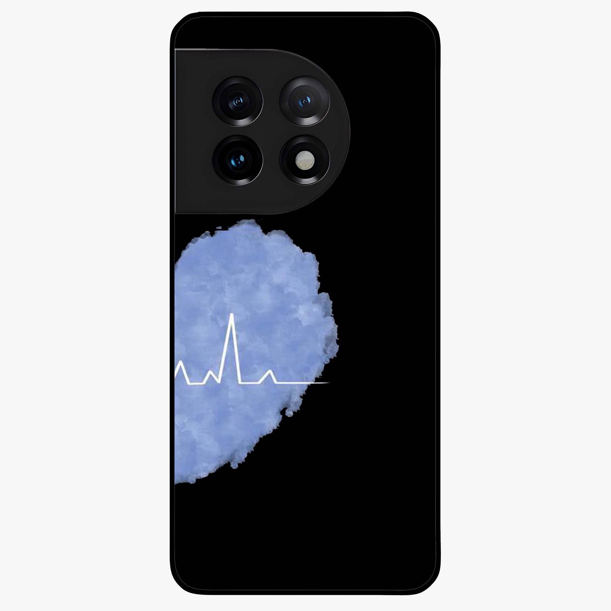 Blue Pulse Bond Glass Case for 1+11 bold front view featuring dynamic blue abstract pulse artwork