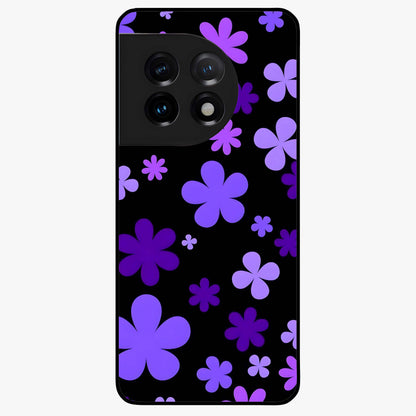 Blue Retro Pop Flowers Glass Case for 1+11 vibrant front view featuring retro floral artwork in bold blue tones