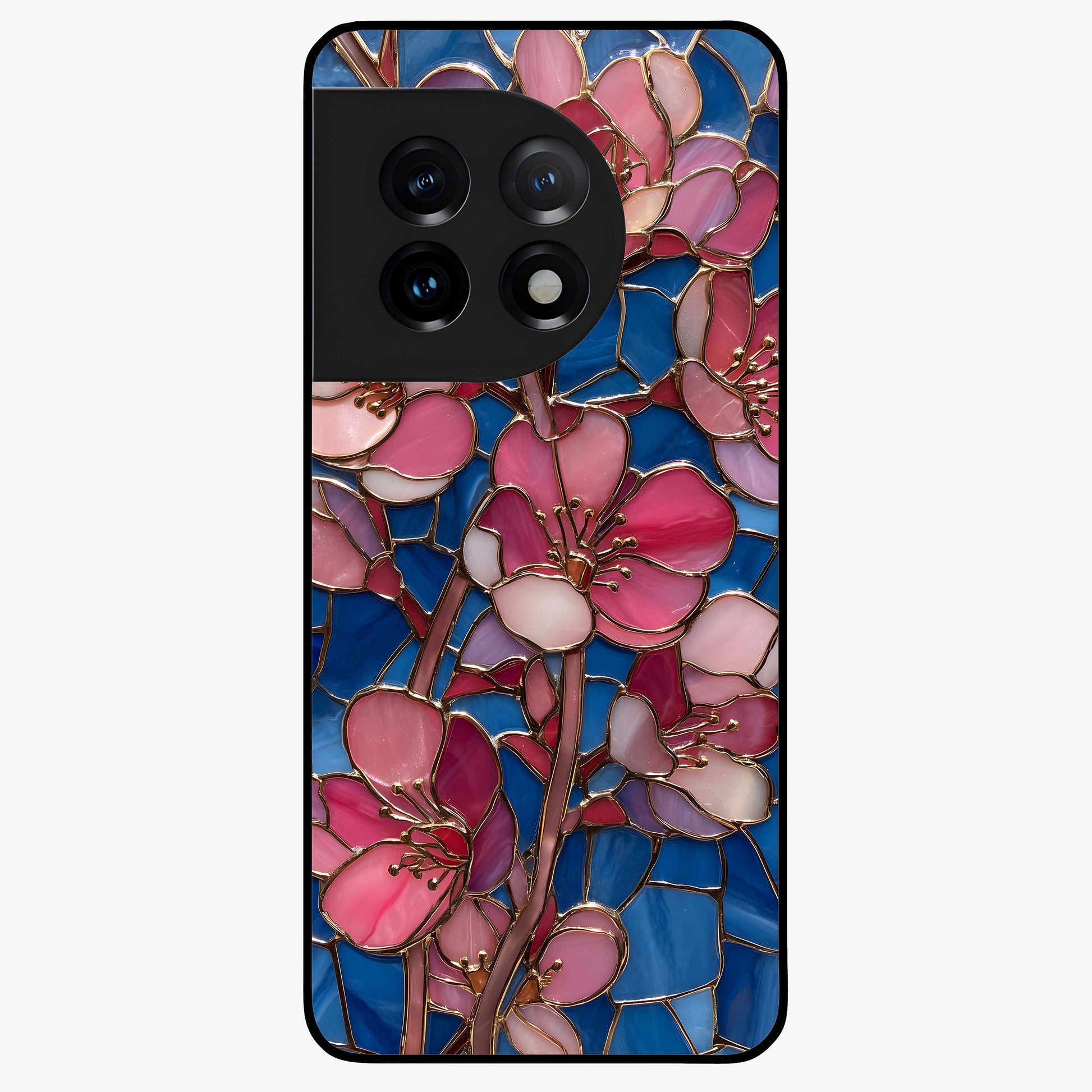 Blush Bloom Glass Case for 1+11 soft front view featuring pastel blush floral artwork