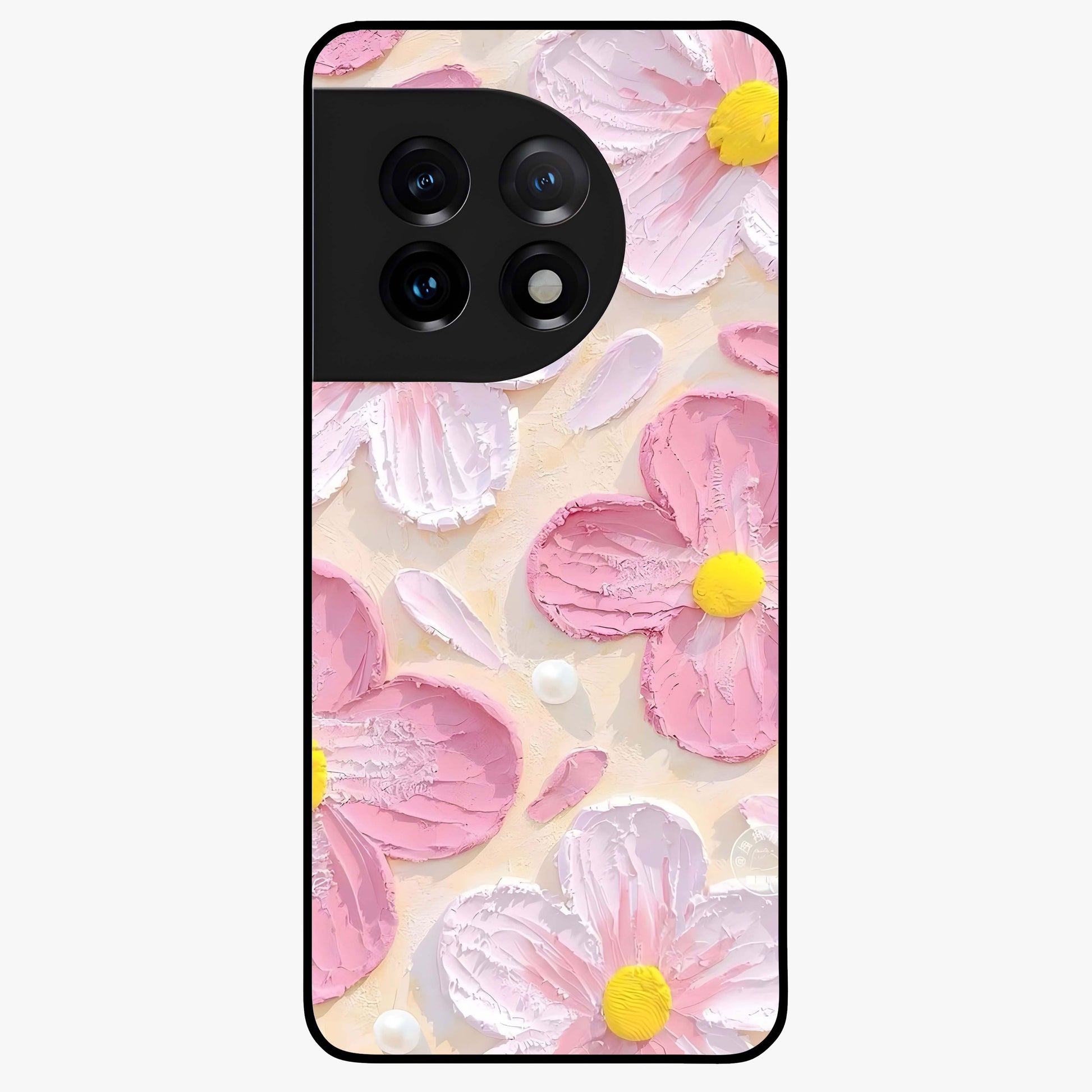 Blush Bloom Texture Glass Case for 1+11 artistic front view featuring textured floral blush artwork