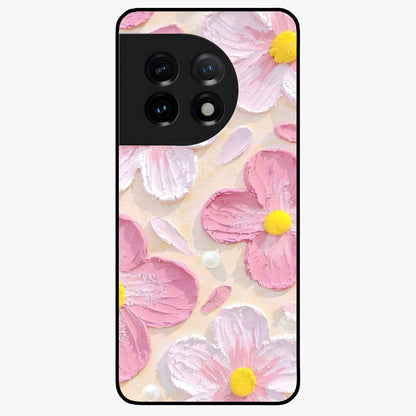 Blush Bloom Texture Glass Case for 1+11 artistic front view featuring textured floral blush artwork