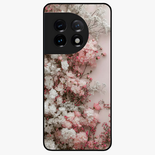 Blush Blossom Cloud Glass Case for 1+11 dreamy front view featuring soft blossom artwork with cloud inspired tones