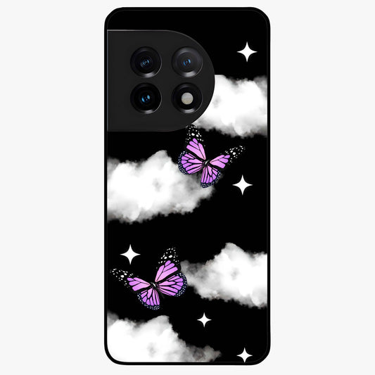 Butterfly Night Drift Glass Case for 1+11 dreamy front view featuring butterfly artwork with dark night inspired tones